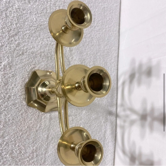 Vintage Brass 3  Candle Candelabra Candle Holder - Picture 6 of 15
